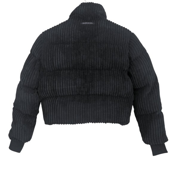 Manière De Voir Velvet Cropped Puffer Jacket Size 2 Black Luxe Parisian Chic EUC - Picture 3 of 13